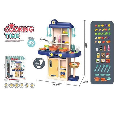 46Pcs Pretend Steam Kitchen Set With Light & Sound - Blue